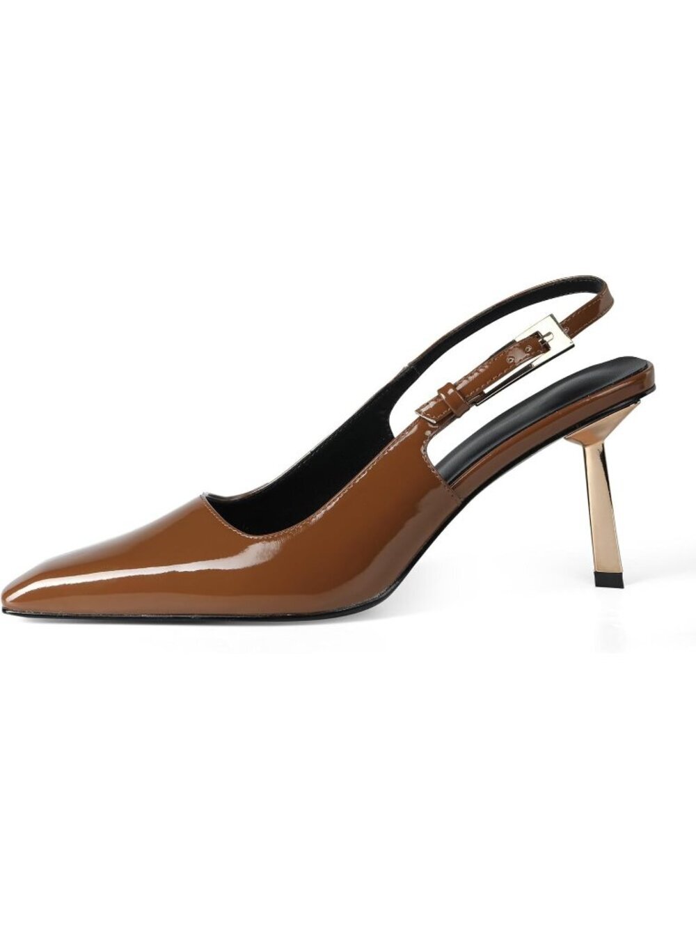 Women's Slingback Heels 3.5 in Golden Brown Kitten Heel Closed Toe Pumps Shoes